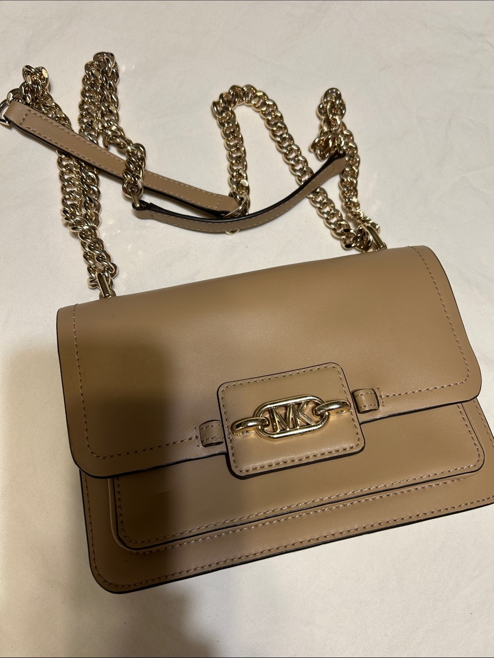 Michael Kors Taupe Crossbody Bag with Gold Chain